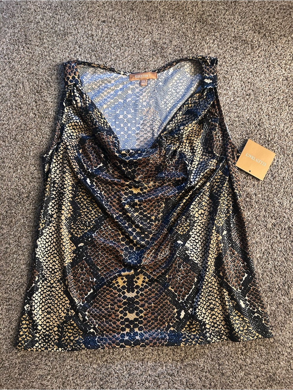 Ellen Tracy Metallic Snakeprint Cowl Tank - Gold & Black